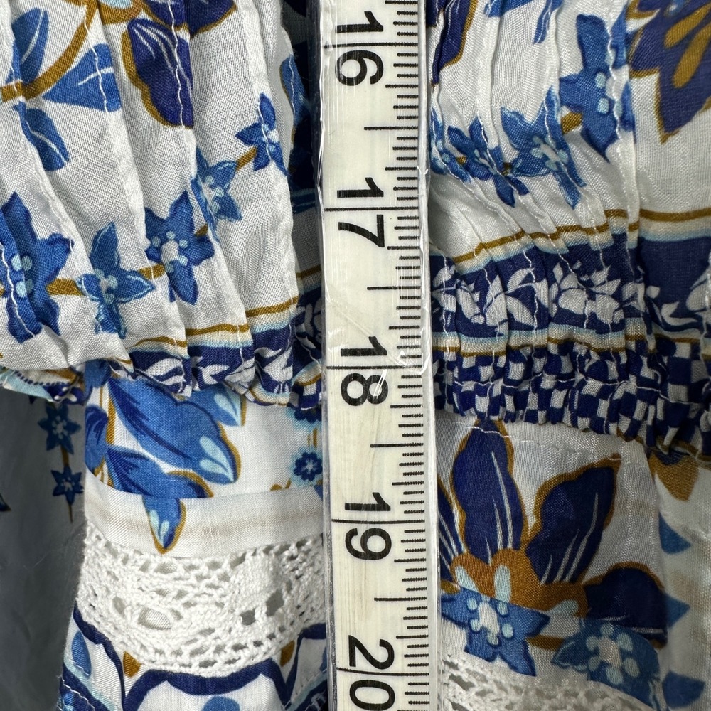 Farm Rio Women's L Two Piece Set Blue White Tropical Floral Top Skirt Vacation - Picture 14 of 16